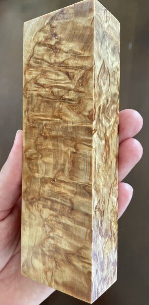 Masur birch stabilized plank. Contains rich birdseye and vawy pattern. Ideal for making handle for knife or wooden box for valuable items.